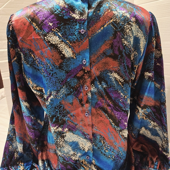 Vintage Michelle Stuart Sz M Magenta Paisley Cottagecore Blouse Retro Satin Feel - Picture 6 of 11